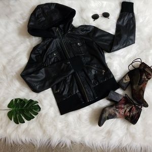 Faux leather jacket with hood